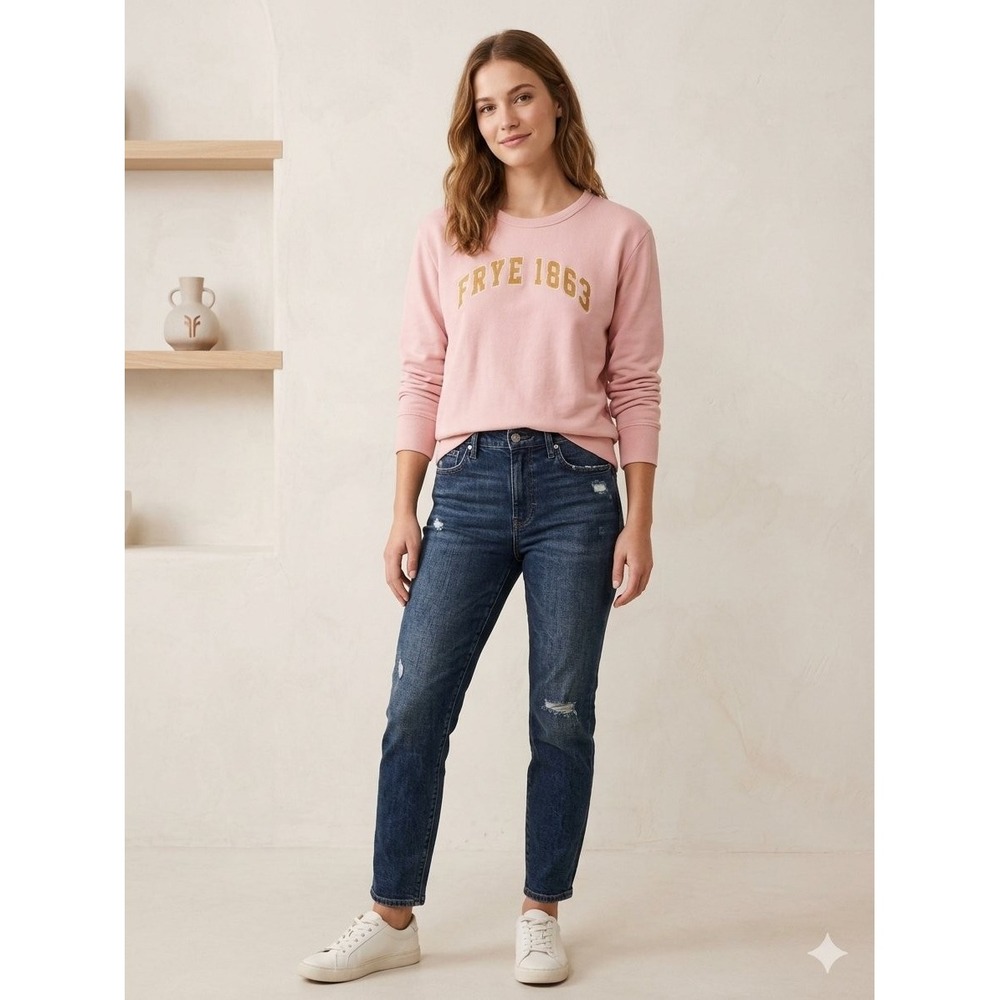 Frye 1863 Graphic Sweatshirt Pink Cotton Crewneck Pullover Large